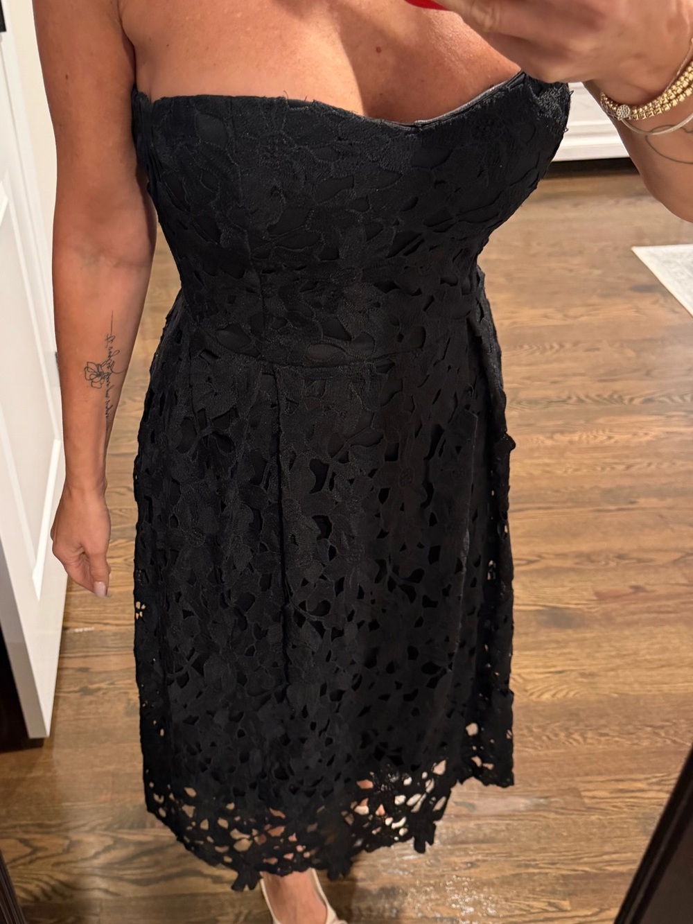 Boutique Strapless Black Eyelet A-line Midi Dress XS